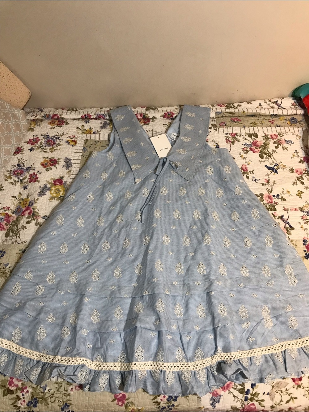 AUREUM Light Blue Eyelet Cotton Sundress with White Embroidery
